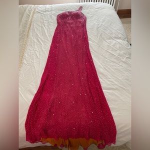 Jovani Beaded Sequin Rhinestone One Shoulder Dress Gown Pink Size 4